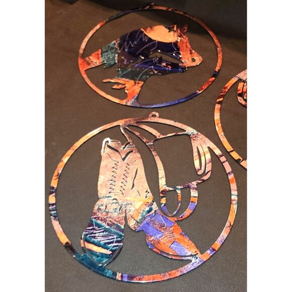 Western-Themed Metal Wall Art Set With Horse Cowboy Boot Designs NEW 8" - Picture 2 of 10